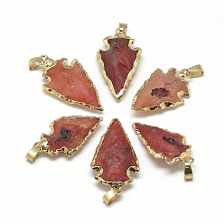Carnelian Natural Red Agate Pendants, with Brass Findings, Dyed, Golden, 25~50x15~25x5~15mm, Hole: 7x4mm