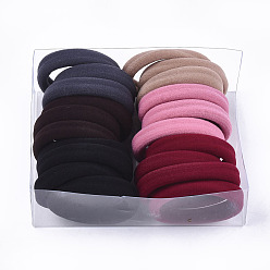Mixed Color Girls Hair Accessories, Ponytail Holder, Elastic Hair Ties, Mixed Color, 38~40x11~12mm, 12pcs/box, box: 12.7x9.8x4.5cm