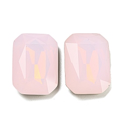 Pink Glass Cabochons, Back Plated, Faceted, Rectangle, Pink, 24.5~25x17.5~18x7.5~8mm