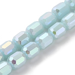 Pale Turquoise Imitation Jade Glass Beads Strands, Faceted, Column, Pale Turquoise, 6x7~7.5mm, Hole: 1mm, about 72~73pcs/strand, 21.06~21.14''(53.5~53.7cm)