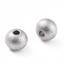 Stainless Steel Color 304 Stainless Steel Textured Beads, Round, Stainless Steel Color, 6x5mm, Hole: 1.6mm