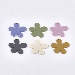 Mixed Color Opaque Acrylic Pendants, Flower, Mixed Color, 35x39x3mm, Hole: 2mm