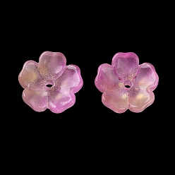 Фиолетовый Колпачок из окрашенных и нагретых стеклянных бусин с градиентным цветом, 5-лепестков цветка, с блеском порошок, фиолетовые, 13x14x5 мм, отверстие : 1.6 мм