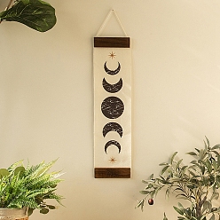 Saddle Brown Bohemia Cloth Rectangle with Moon Phases Hanging Wall Decorations, for Home Living Room Bedroom Decoration, Saddle Brown, 660x140mm