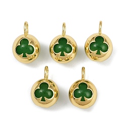 Зеленый Подвески из натурального окрашенного агата с клевером, круглые подвески, реальный 18 k позолоченный, долговечный, без кадмия и без свинца, стойки покрытие, зелёные, 16x10x8 мм, отверстие : 3.5x3 мм