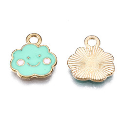 Аквамарин Сплав эмали прелести, облако, с улыбкой лицом, золотой свет, аквамарин, 13x12x1 мм, отверстие : 1.8 мм