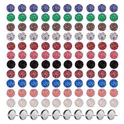 Mixed Color 110Pcs 11 Colors Resin Cabochons, with 40Pcs 202 Stainless Steel Stud Earring Settings, for DIY Stud Earring Making Kits, Mixed Color, Tray: 12mm, 14x2mm, Pin: 0.8mm