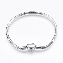 Stainless Steel Color 304 Stainless Steel European Style Round Snake Chains Bracelet Making, with Clasps, Stainless Steel Color, 7-7/8 inch(20cm), 3mm