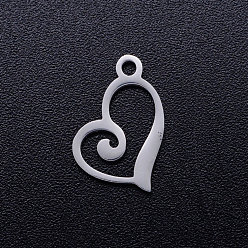 Stainless Steel Color 201 Stainless Steel Open Heart Charms, Hollow, Stainless Steel Color, 13x10x1mm, Hole: 1.4mm