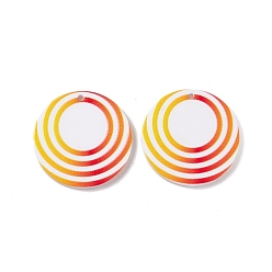 Orange Pendentifs en acrylique double face, rond plat avec motif rond, orange, 29.5x2mm, Trou: 1.6mm