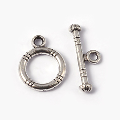 Antique Silver Tibetan Style Alloy Toggle Clasps, Lead Free and Cadmium Free, Antique Silver, Ring: 15x12mm, Bar: 18.5x3.5mm, Hole: 2mm