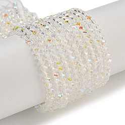 Прозрачный АВ Стеклянные бусины с гальваническим покрытием , гальваническое покрытие, граненые, двухконусные, ясно AB, 4x4x3 мм, отверстие : 1 мм, около 149 шт / нитка, 12.2~12.6'' (31~32 см)