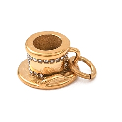 Real 18K Gold Plated 304 Stainless Steel Rhinestone Pendants, Teacup Charms, Real 18K Gold Plated, 12x11.5x7mm, Hole: 4mm