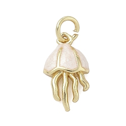 Белый Латунь эмаль подвески, стойки покрытие, долговечный, без свинца и без кадмия, реальный 18 k позолоченный, очарование медузы, с целью перехода в кольце, белые, 15.5x8.5x3.5 мм, отверстие : 3.2 мм