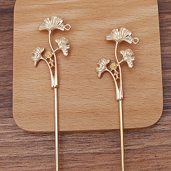 Light Gold Alloy Lotus Leaves Hair Sticks, Rhinestone Settings, with Iron Stick and Loop, Long-Lasting Plated Hair Accessories for Women, Light Gold, 32mm, Fit For 2/4mm Rhinestone, Lotus Leaves: 50x32mm, Sticks: 120x2.5mm