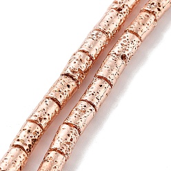Rose Gold Plated Electroplated Natural Lava Rock Beads Strands, Column, Rose Gold Plated, 6~7x4~4.5mm, Hole: 1mm, about 59pcs/strand, 15.59''(39.6cm)