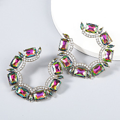 color change Sparkling Rhinestone Earrings for Women, Alloy Claw Chain Glass Diamond Water Drill Circle Shape Exaggerated Trendy Evening Jewelry