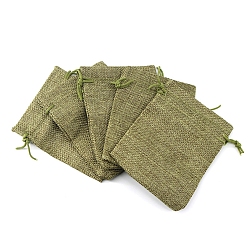 Olive Rectangle Burlap Storage Bags, Drawstring Pouches Packaging Bag, Olive, 14x10cm