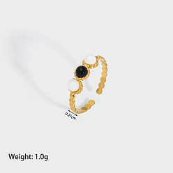 Обсидиан Круглое кольцо из натурального обсидиана, манжетное кольцо из нержавеющей стали для женщин, реальный 18 k позолоченный