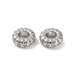 Platinum Rack Plating Brass Micro Pave Cubic Zirconia Beads, Cadmium Free & Lead Free, Long-Lasting Plated, Ring, Platinum, 7.5x3mm, Hole: 3mm