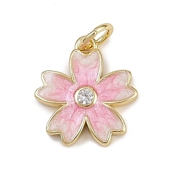 Pink Латунные микро проложить кубического циркония подвески, , с эмалью, стойки покрытие, долговечный, без кадмия и без свинца, с целью перехода в кольце, реальный 18 k позолоченный, розовые, 14x12.5x2 мм, отверстие : 3 мм