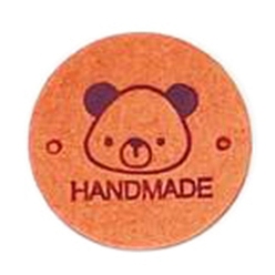 Chocolate Microfiber Leather Label Tags, Handmade Embossed Tag, with Holes, for DIY Jeans, Bags, Shoes, Hat Accessories, Flat Round with Bear, 25mm
