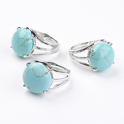 Synthetic Turquoise Adjustable Synthetic Turquoise Finger Rings, with Brass Findings, US Size 7 1/4(17.5mm)