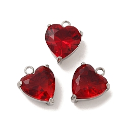 Рубин 304 из нержавеющей стали горный хрусталь подвески, сердце, рубин, 13.5x10.5x7 мм, отверстие : 1.6 мм