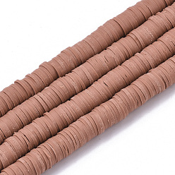 Chocolate Handmade Polymer Clay Beads Strands, for DIY Jewelry Crafts Supplies, Heishi Beads, Disc/Flat Round, Chocolate, 8x0.5~1mm, Hole: 2mm, about 350~387pcs/strand, 15.75 inch~16.14 inch(40~41cm)