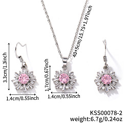 Pink Комплект украшений в виде цветов из латунных стразов, Комплект из серег и ожерелий для модниц, розовые