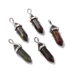 Dragon Blood Natural Dragon Blood Pendants, Faceted, with Platinum Tone Brass Findings, Lead free & Cadmium Free, Bullet, 27~30x9~10x7~8mm, Hole: 4x3mm