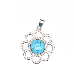 Synthetic Turquoise Synthetic Blue Turquoise Pendants, Flower Charms, 32x26x6mm