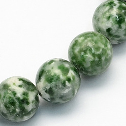 Камень с Зелеными Точками Натуральные зеленые пятна яшмы круглые бусы пряди, 6.5 мм, отверстие : 1 мм, около 63 шт / нитка, 15.5 дюйм