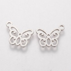 Stainless Steel Color 201 Stainless Steel Pendants, Butterfly, Stainless Steel Color, 11x13x1mm, Hole: 1.5mm