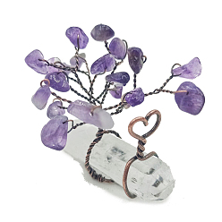 Amethyst Natural Amethyst Chips Tree of Life Decorations, with Nuggets Gemstone Base and Copper Wire Feng Shui Energy Stone Gift for Women Men Meditation, 50x18x45mm