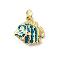 Синий Латунь эмаль подвески, рыбы прелести, без свинца и без кадмия, долговечный, стойки покрытие, реальный 18 k позолоченный, синие, 18x17.5x5.5 мм, отверстие : 3.5 мм