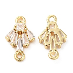 Real 18K Gold Plated Brass Connector Charms, with Clear Glass, Fan Links, Real 18K Gold Plated, 14x8.5x2.5mm, Hole: 1.2mm