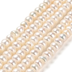 Beige Natural Cultured Freshwater Pearl Beads Strands, Grade 2A, Rondelle, Beige, 5~5.5x4~4.5mm, Hole: 0.8mm, about 80~88pcs/strand, 14.37~14.57 inch(36.5~37cm)