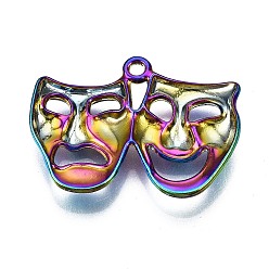Rainbow Color Alloy Comedy and Tragedy Pendants, Cadmium Free & Nickel Free & Lead Free, Mardi Gras Charms, Drama Mask, Rainbow Color, 22.5x30x4mm, Hole: 1.8mm