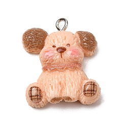 Dog Aninal Theme Opaque Resin Pendants, with Platinum Iron Loops, Sandy Brown, Dog Charm, 25.5x21x7.5mm, Hole: 2mm