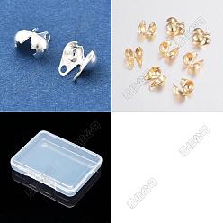 Real Gold Plated & Stainless Steel Color 300Pcs 2 Colors 304 Stainless Steel Bead Tips, Calotte Ends, Clamshell Knot Cover, Real Gold Plated & Stainless Steel Color, 3.9x3mm, Inner Diameter: 1.5mm, 150pcs/color