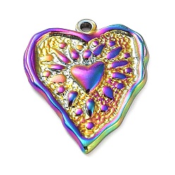 Rainbow Color Ion Plating(IP) 304 Stainless Steel Pendants, Textured, Heart Charm, Rainbow Color, 25.5x21x3mm, Hole: 1.6mm