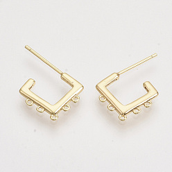 Real 18K Gold Plated Brass Stud Earring Findings, with Loop, Nickel Free, Real 18K Gold Plated, 12x18x1.5mm, Hole: 0.7mm, Pin: 0.8mm