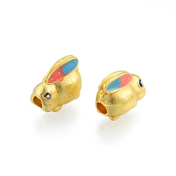 Colorful Alloy Enamel Beads, Matte Gold Color, Rabbit, Colorful, 11x7x8.5mm, Hole: 2.5mm