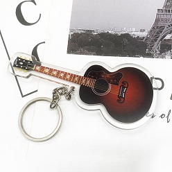 Coconut Brown Acrylic Music Instrument Keychain, with Metal Finding, Guitar, Coconut Brown, 10cm
