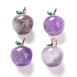 Amethyst Natural Amethyst Pendants, with Alloy Enamel Loops, Apple, for Teacher's Day, 16x14mm, Hole: 4x2mm