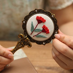 Old Lace Flower Pattern DIY Folding Mirror Embroidery Kit, including Embroidery Needles & Thread, Cotton Fabric, Old Lace, 145x75mm