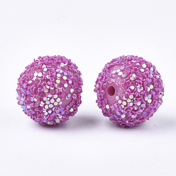 Orchid Acrylic Beads, Glitter Beads,with Sequins/Paillette, Round, Orchid, 19.5~20x19mm, Hole: 2.5mm