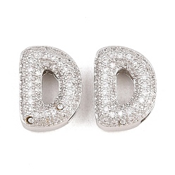 Letter D Латунные микропаве из прозрачного кубического циркония, без кадмия и без свинца, стойки покрытие, долговечный, платина, Буква D, 13.5x10x5 мм, отверстие : 2.3x11 мм