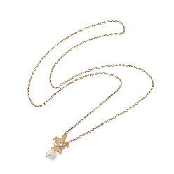 Golden Natural Pearl & Hollow Turtle Lariat Necklaces, with Ion Plating(IP) 304 Stainless Steel Cable Chains, Golden, 24.57 inch(62.4cm)